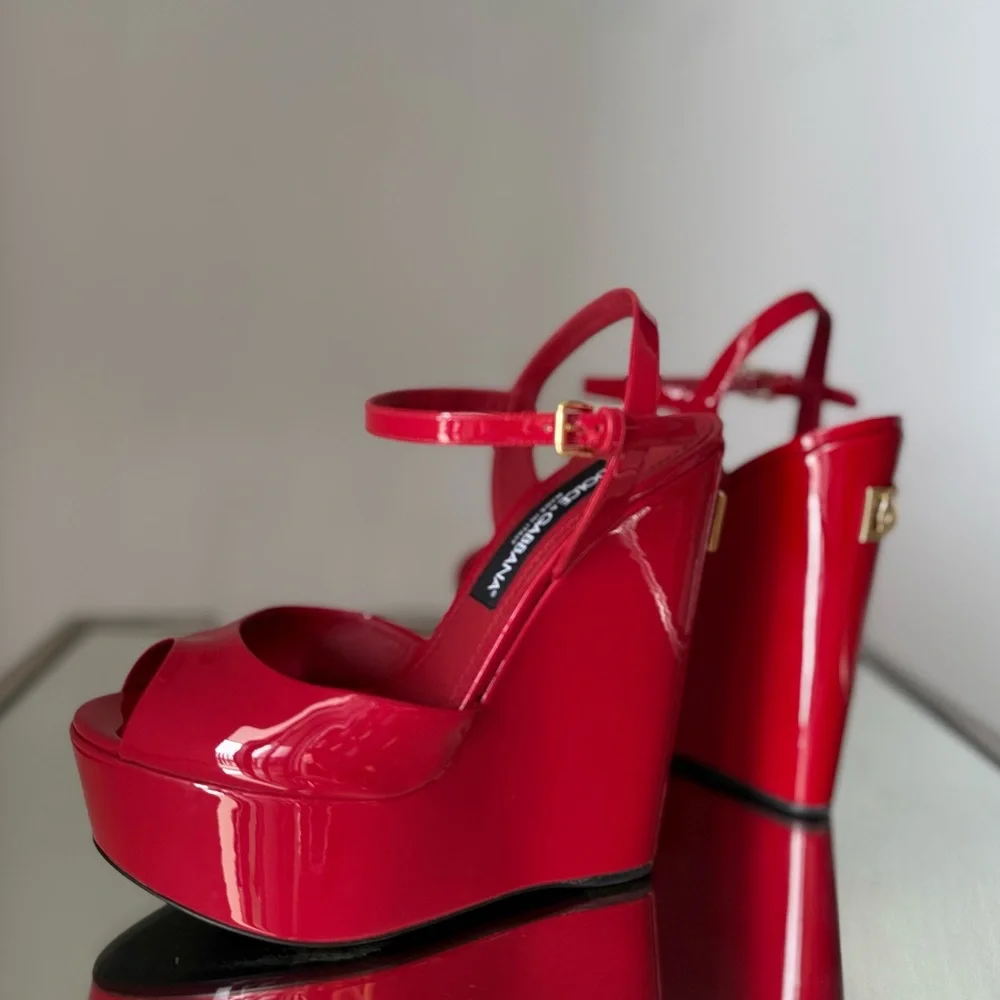 Like new DOLCE & GABBANA Ankle-strap Platform Wedge Sandals In Red $1,020